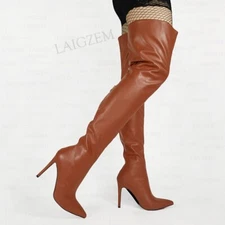 Women Thigh High Boots Faux Leather High Heels Over Knee Boots Party Shoes Woman