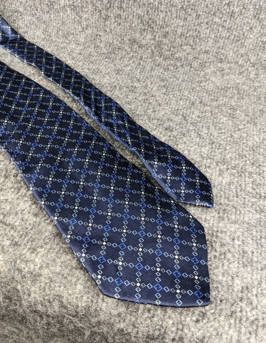 Fendi diamond pattern Logo Pattern Mens Navy Blue Silk Tie