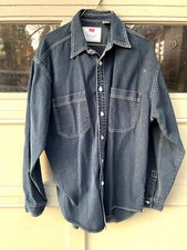 Vintage Levi s Red Tab Denim Shirt Men's Medium Metal Button Dark Blue 90s