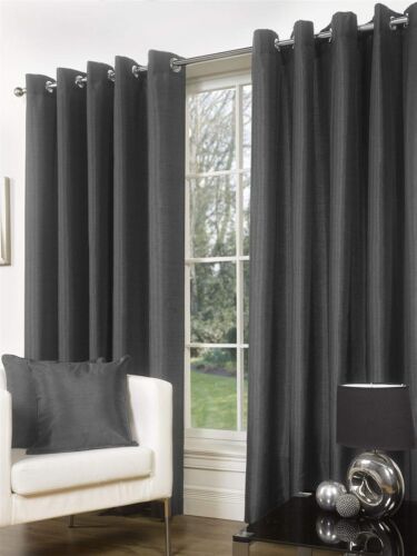 Faux Silk Curtains Eyelet Ready Made Fully Lined Ring Top Panels - Picture 4 of 4