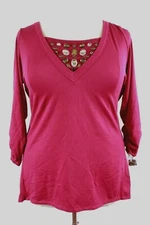 Style&Co Woman Long Sleeve Embellished Top Blouse Tunic Plus Size 2X Magenta NWT