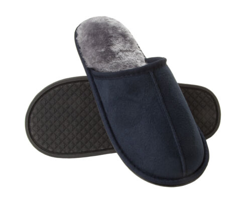 MENS SLIPPERS COSY LUXURY FAUX FUR LINED MEMORY FOAM HARD SOLE WARM MULES SIZE - Picture 4 of 4