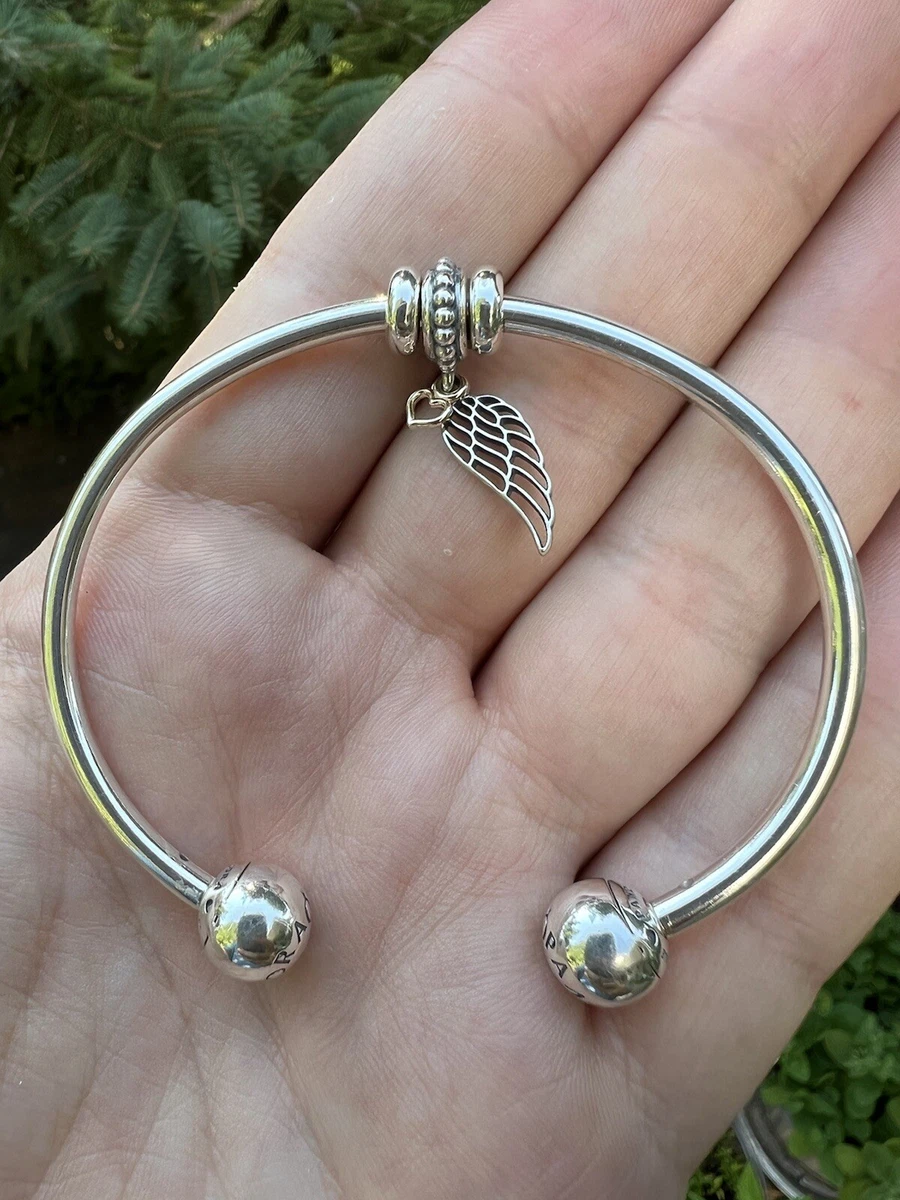 Authentic PANDORA Moment 14k 925 Silver Open Bangle Wing Charm