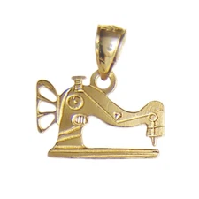 New 14k Gold Sewing Machine Charm Pendant