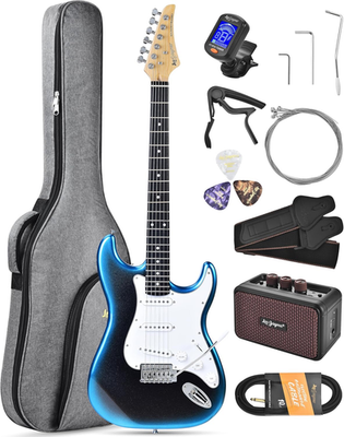 Leo Jaymz Beginner Electric Guitar Kit Blue-Black Fade Amp Gig Bag