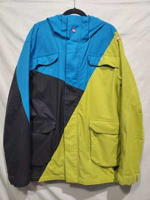 Quiksilver Snowboard Jacket Mens Large Blue Green Colorblock 20k Waterproof Hood