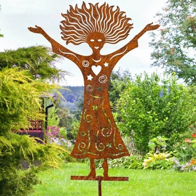 Whimsical Garden Goddess Rustic Metal Yard Stake 38''H Outdoor Garden Art Decor