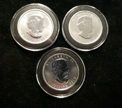 2012 (3) Canada 1 oz Silver   Maple Leaf UNC in capsules ~ L K - FREE SHIP