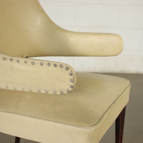 Elegante Sedia Vintage con Braccioli Skai Legno Tinto Design Anni 50 Italia - Foto 5 di 10