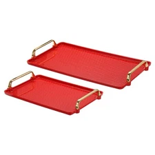 2Pcs 16.1" x 8.7"/12.2" x 7.9" Modern Rectangular Decorative Tray, Red