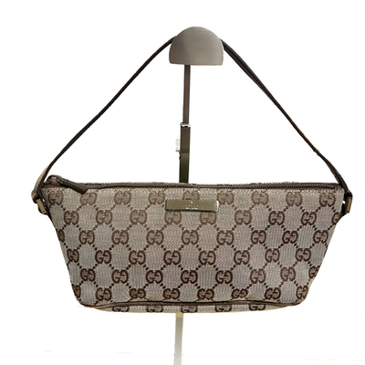 Gucci GG Canvas Mini Accessory Pouch Brown Leather Trim Handbag