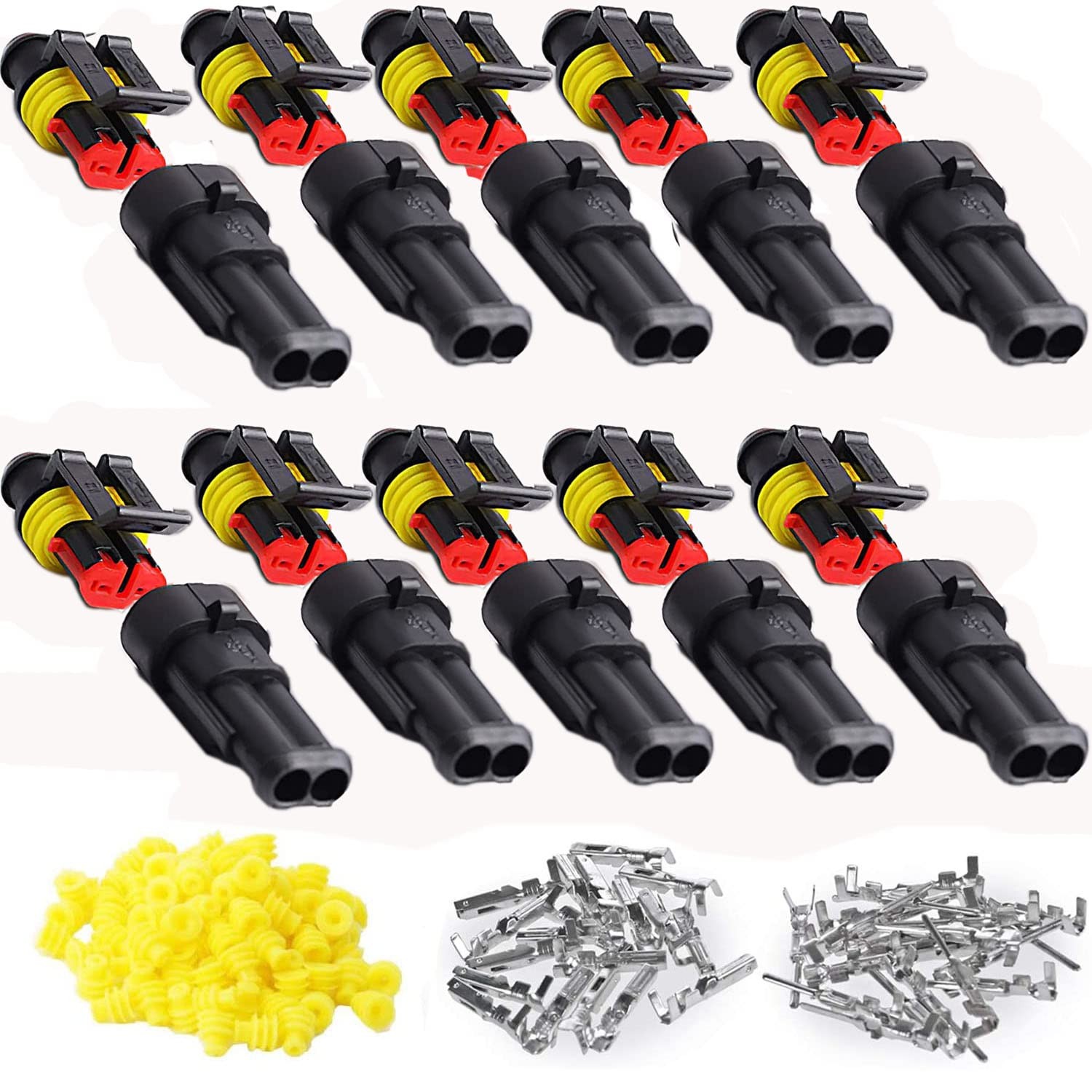 RUNCCI-YUN 10 Kit 2 Pin Waterproof Electrical Connector Kit, Car Wire Connector