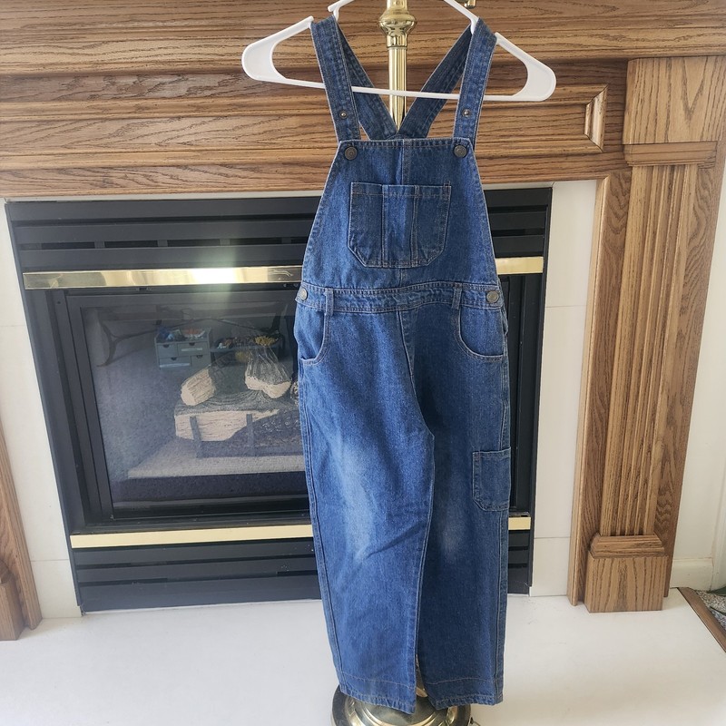 Request Girls Unisex Size 8 Blue Bib Overalls Denim Jeans Adjustable Snap Straps