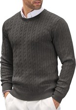 Men's Slim Fit Cable Knit Sweater Lightweight Crewneck Pullover Casual Jumper