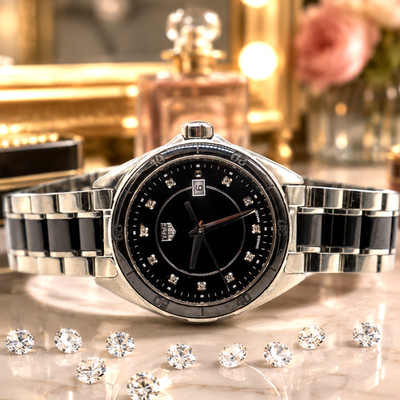 Tag Heuer Damen Diamant F1 32mm Stahl + Keramik Uhr gewartet 1 Jahr Garantie