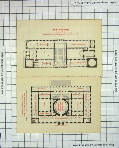 Original Old Antique Print Map Germany Plan New Museum Rotunda