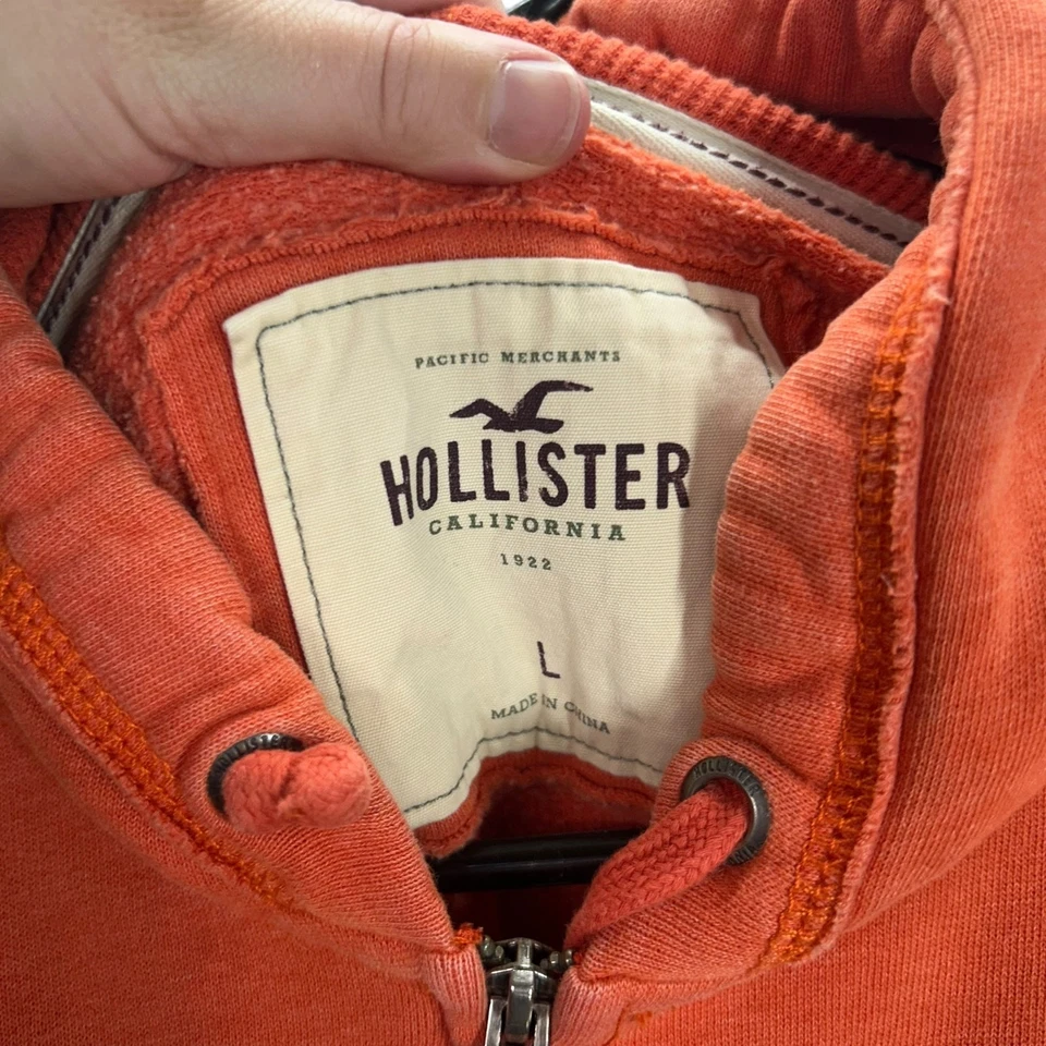 Moletom com capuz Y2K Hollister laranja queimado com zíper L HCO 1922 logotipo preppy streetwear lã - Imagem 3 de 4