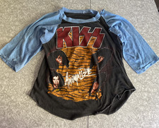 Vtg Kiss Shirt Adult S Ringer Tee 1984 Animalize Tour Baseball Tee *Thrashed