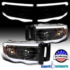 Fit 2002-2005 Dodge Ram 1500 2500 3500 Black Projector Headlights Led Strip Lamp