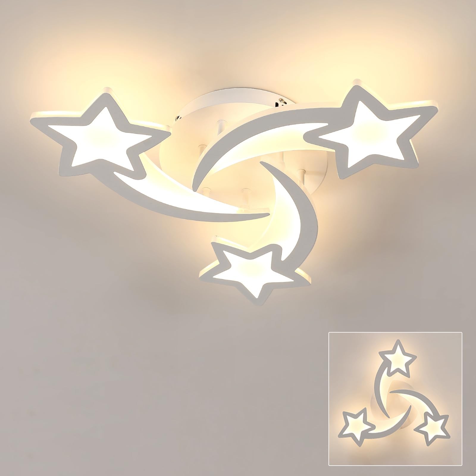 Lustre LED plafonnier étoile 38W blanc en acrylique pour chambre Stellia