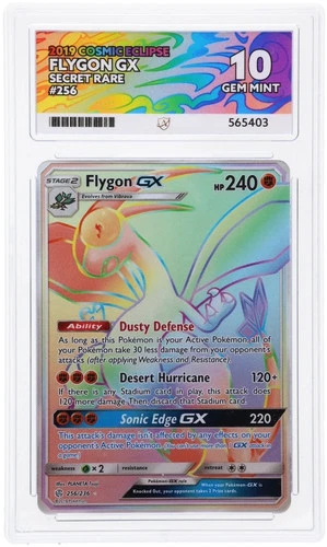 Pokémon Flygon GX 256/236 Rainbow Secret  Cosmic Eclipse ACE 10 GEM MINT