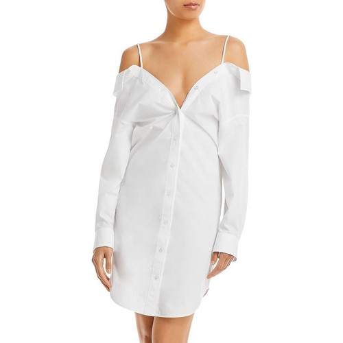 T by Alexander Wang Womens White Collared Mini Summer Shirtdress 4 BHFO 4910