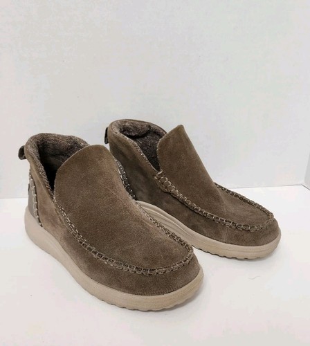 EUC Sz 5 Hey Dude Denny Suede Chestnut Slip on Moc Toe Ankle Boot - Picture 2 of 11