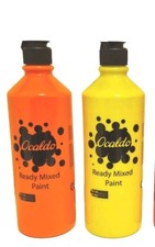 2 X Ocaldo Ready Mixed Flourescent Paint 600ml Bottles Child Safe Art Craft