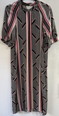 Anthropologie Kleid Neu mit Etikett Größe L geometrische Streifen rosa schwarz Viskose Etuikleid Midi