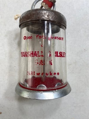 Rare Vintage Marshall & Ilsley Bank Milwaukee Glass w Metal Base Top Lock & Key