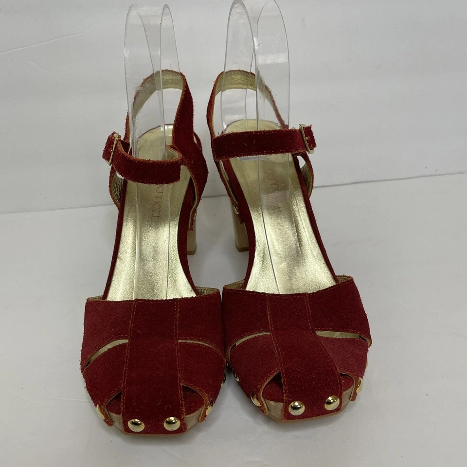 JESSICA BENNETT Mujer Rojo Gamuza Tirantes Grueso Tobillo Correa Tacones Retro Años 70 7.5 Foto 3 de 4