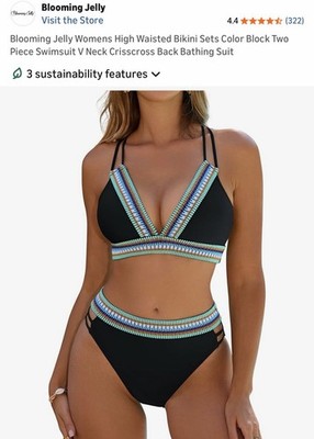 Blooming Jelly Womens High Waisted Bikini Sets V Neck 2 Piece Swimsuit Criss