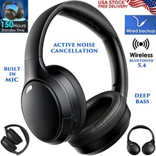 ACTIVE NOISE CANCELING BLUETOOTH WIRELESS HEADPHONES HI-FI OVER-EAR HEADSET MIC