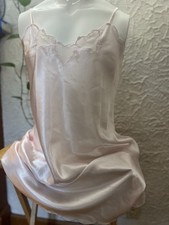 VTG Erika Taylor Intimates Pink Satin Slip Dress Nightgown Lace Trim HongKong