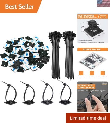 140 Pack 3/4'' Zip Tie Adhesive Mounts Self Adhesive Cable Base Holders with M...