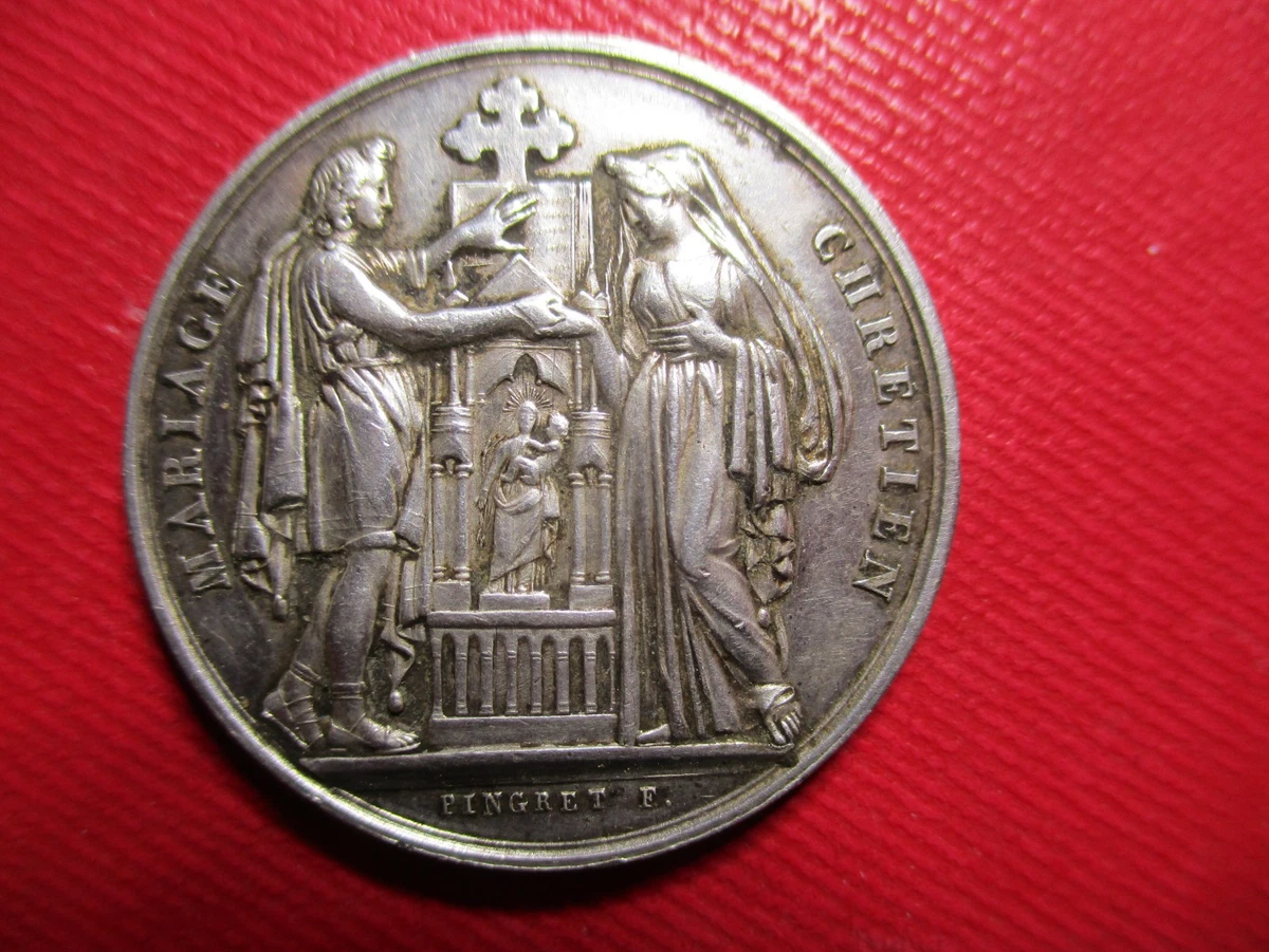 Médaille de mariage - Argent (silver) poinçon main d=30 mm