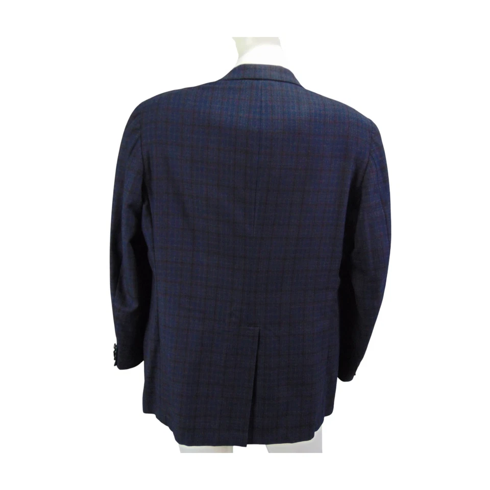 Oxxford Clothes Lake Forest 46R EU56 Navy Glen Plaid Wool Blazer USA 1988 - Image 3 of 4