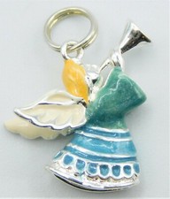 Sterling Silver 925 Enamel Angel Blowing Trumpet Carmen Pendant for Necklace 3D