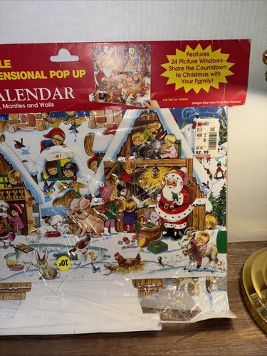 Vintage Cleo Inc Christmas Advent Calendar Santa Moveable 3D Pop Up 16" Denmark - Picture 3 of 4