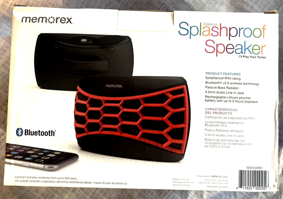 NUEVO Memorex Inalámbrico Bluetooth Portátil a Prueba de Salpicaduras Viaje/Rojo y Negro Foto 3 de 4