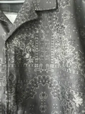 Paisley Faux Leather Cuban Collar Button Shirt Mens XXL Gunmetal