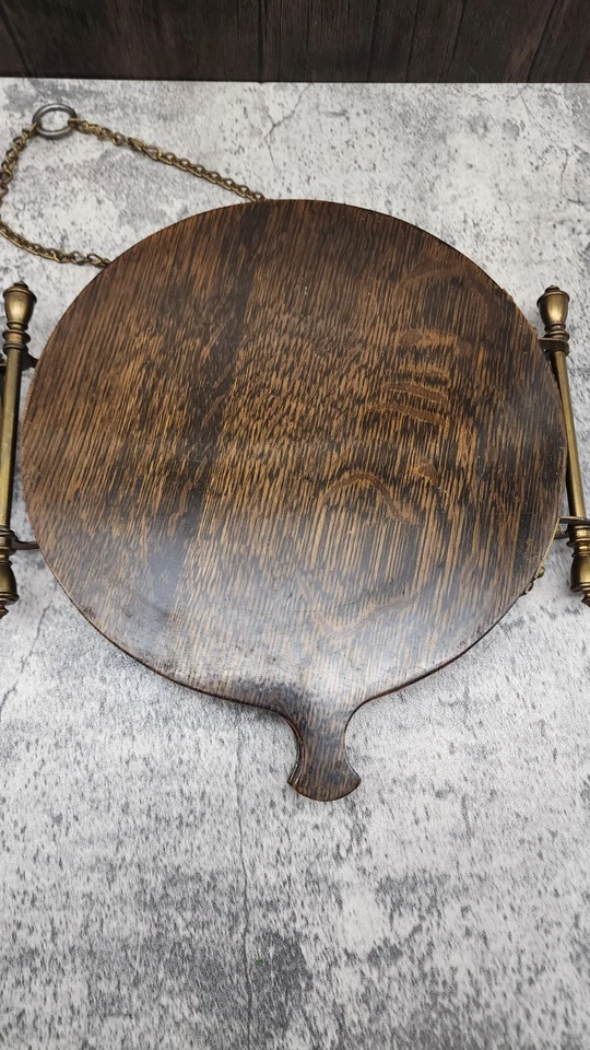 ANTIGUO ESPEJO DE AFEITAR REDONDO DE MADERA TRIPLE PLIEGUE HERRAJES DE LATÓN  Foto 2 de 4