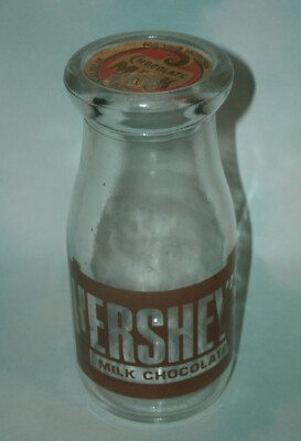 Hershey's Milk Chocolate 8oz Glass Bottle with Paper Cap (5.5'') Old Drink Jug