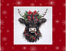 Christmas Highland Cow theme Dish Towel, 12x12, FREE ship, hand towels, choice