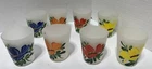 8 Vintage Federal Glass Hand Painted Floral Frosted Shot Glasses In 4 Colors