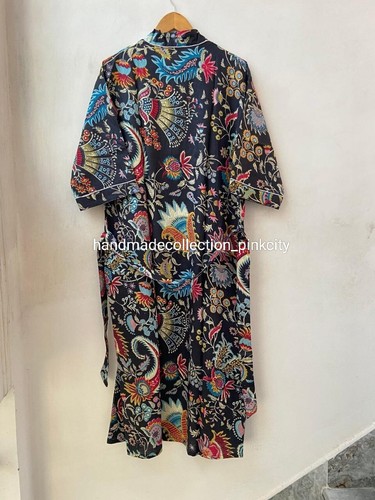 Mujeres indias Mukut Print Night Wear Kimono Albornoz Maxi Vestido Vestido Bata - Imagen 3 de 7
