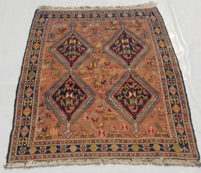 Vintage Traditioneller Handgefertigter Epischer Türkischer Kelim Teppich für Wohndeko 142x123 cm