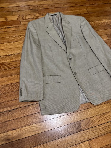 Tasso Elba Men's Blazer Jacket Sz 42L Brown Tan Silk Wool Houndstooth Sport Coat - Picture 2 of 9