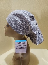 Floral Outline Women's Euro/Chef Surgical Scrub Hat/Cap Handmade