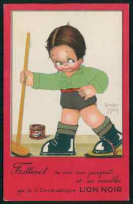 art Beatrice Mallet Floor Wax Lion Noir advertising original c1920s postcard